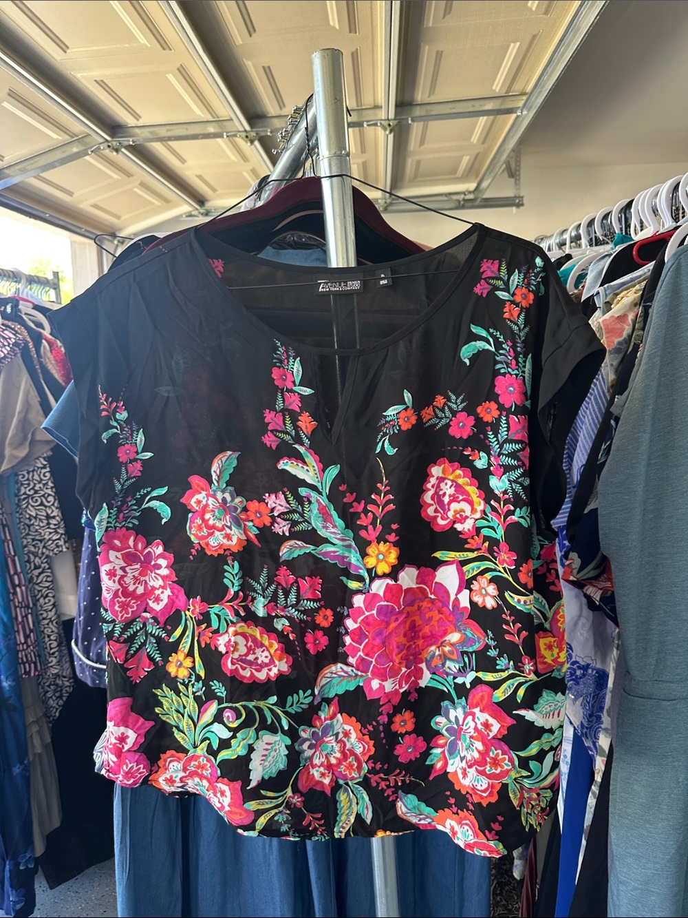 Embroidered Floral Black Women's Top - Boho Chic